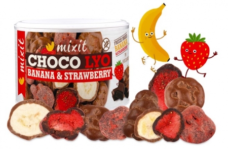 křupavé banánky a jahody Mixit v čokoládě 150g exp. 10/26